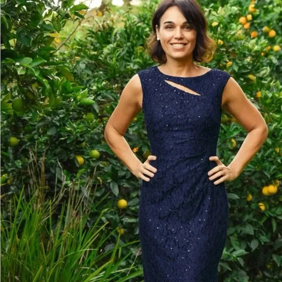 Connected Apparel Navy Blue Elizabeth Sequin Floor Length Sleeveless Dress - Picture 1 of 6